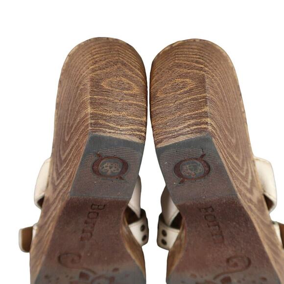 Born Shoes Women 8 Sandal Slide Wedge Leather Fashion Comfort Buckle Strap White - Picture 15 of 16